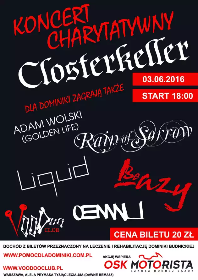 Koncert Charytatywny: Closterkeller I Adam Wolski (Golden Life) I Rain of Sorrow I Liquid I Be Lazy I OENWU