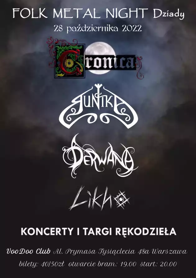 Folk Metal Night Dziady – Runika, Cronica, Derwana, Likho + mini targi rękodzieła / 28.10 /