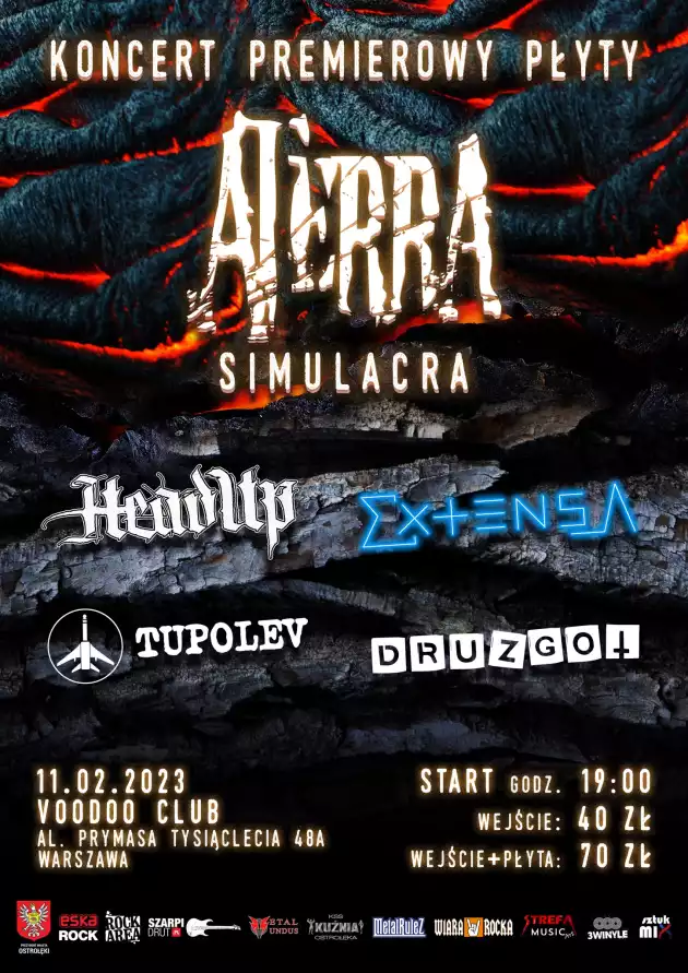 Koncert premierowy płyty ATERRA „Simulacra” + Extensa, HeadUp, Tupolev, Druzgot
