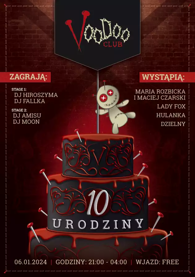 #10 urodziny VooDoo Club  / DJ’s: Hiroszyma x Alterwave (Fallka, Amisu, Moon) / SHOW: Maria Rozbicka x Maciej Czarski, Lady Fox, Hulanka x Dzielny